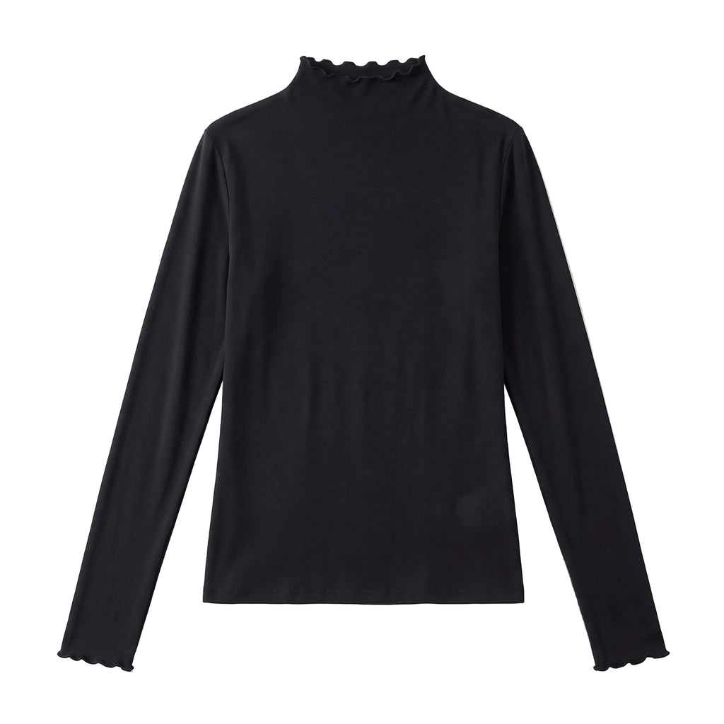 Black Ruffled High-Neck Longsleeve