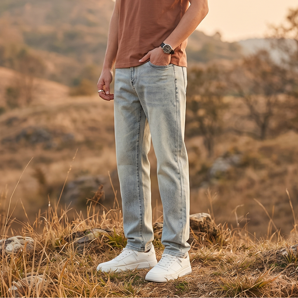 Vintage Straight Wash Denim Jeans