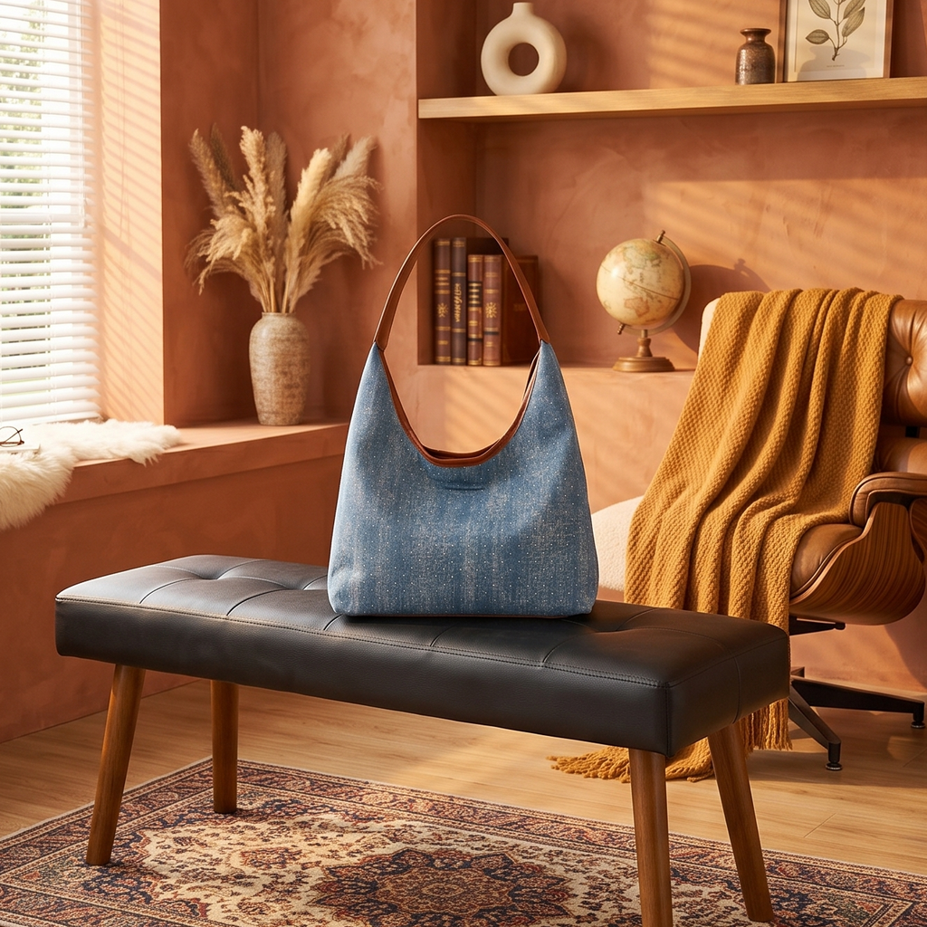 DENIM HOBO BUCKET BAG
