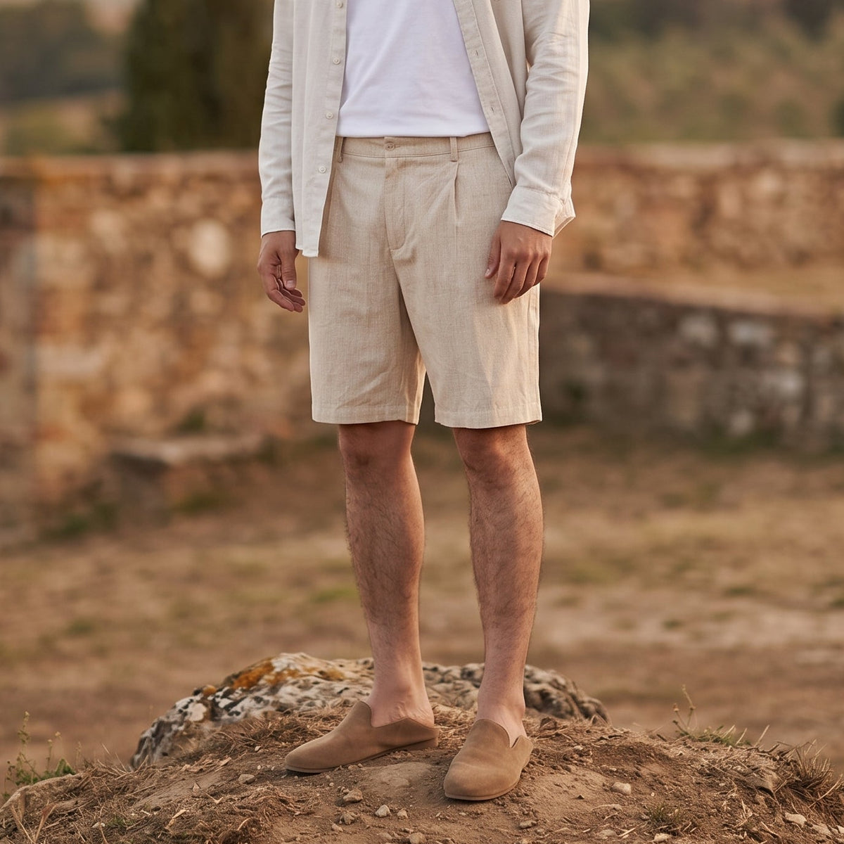 Cropped Linen-Blend Shorts