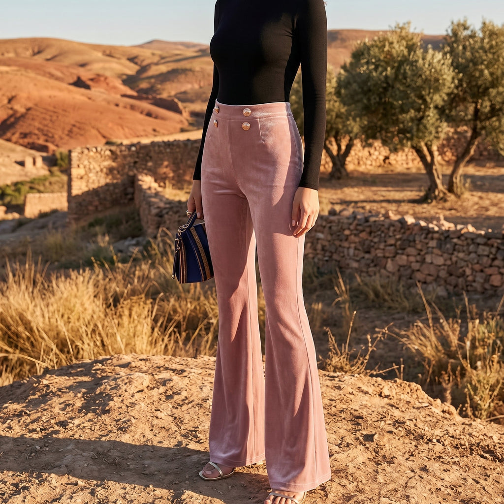 Elara High-Waisted Velvet Flare Pants