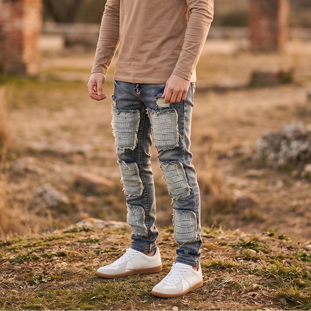 Patchwork Biker Jeans