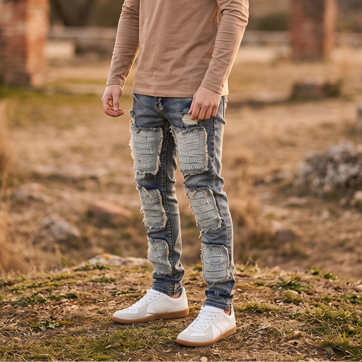 Patchwork Biker Jeans