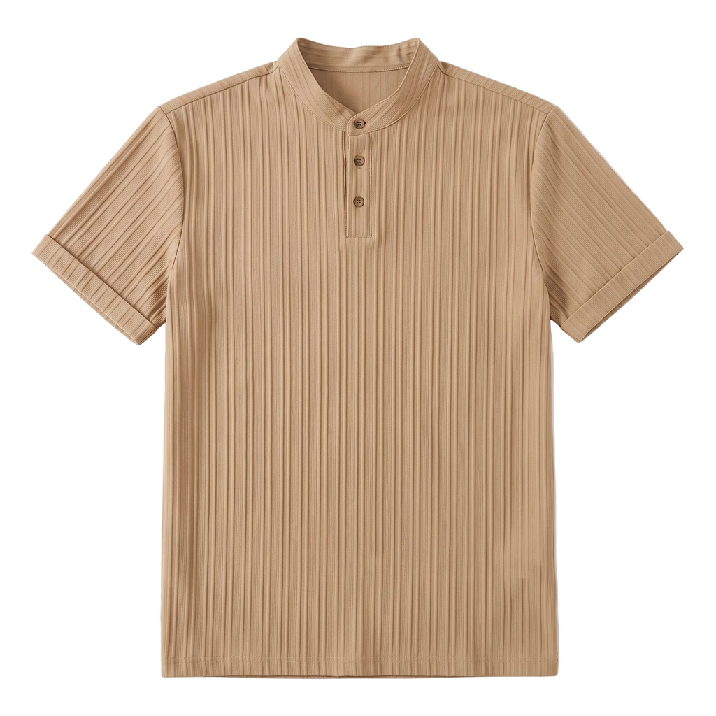 Casual Vertically Textured Henley Shirt