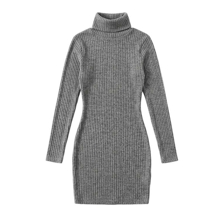 Cozy Ribbed Turtleneck Mini Dress