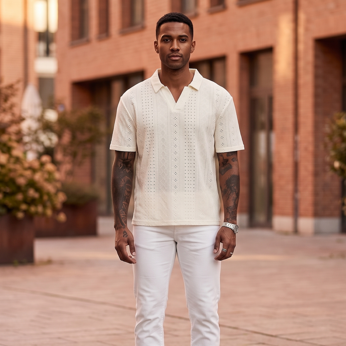Eyelet Knit Polo Shirt