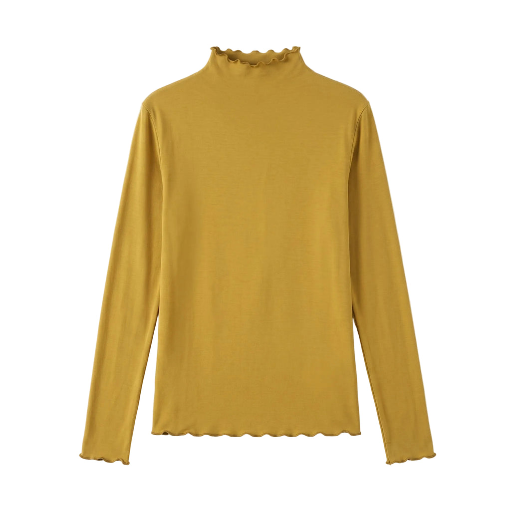 Mustard Ruffled High-Neck Longsleeve
