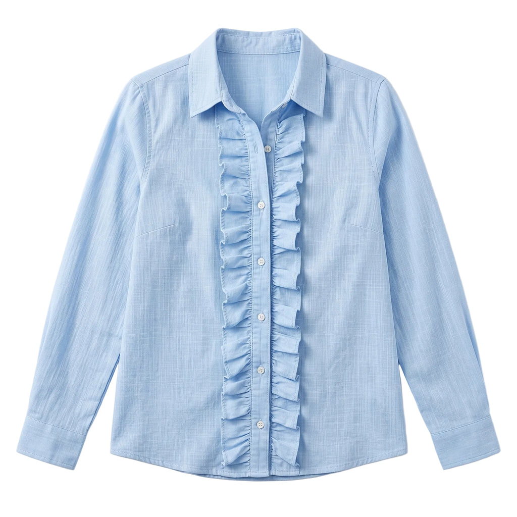 Sky Blue Ruffled Button-Down Blouse