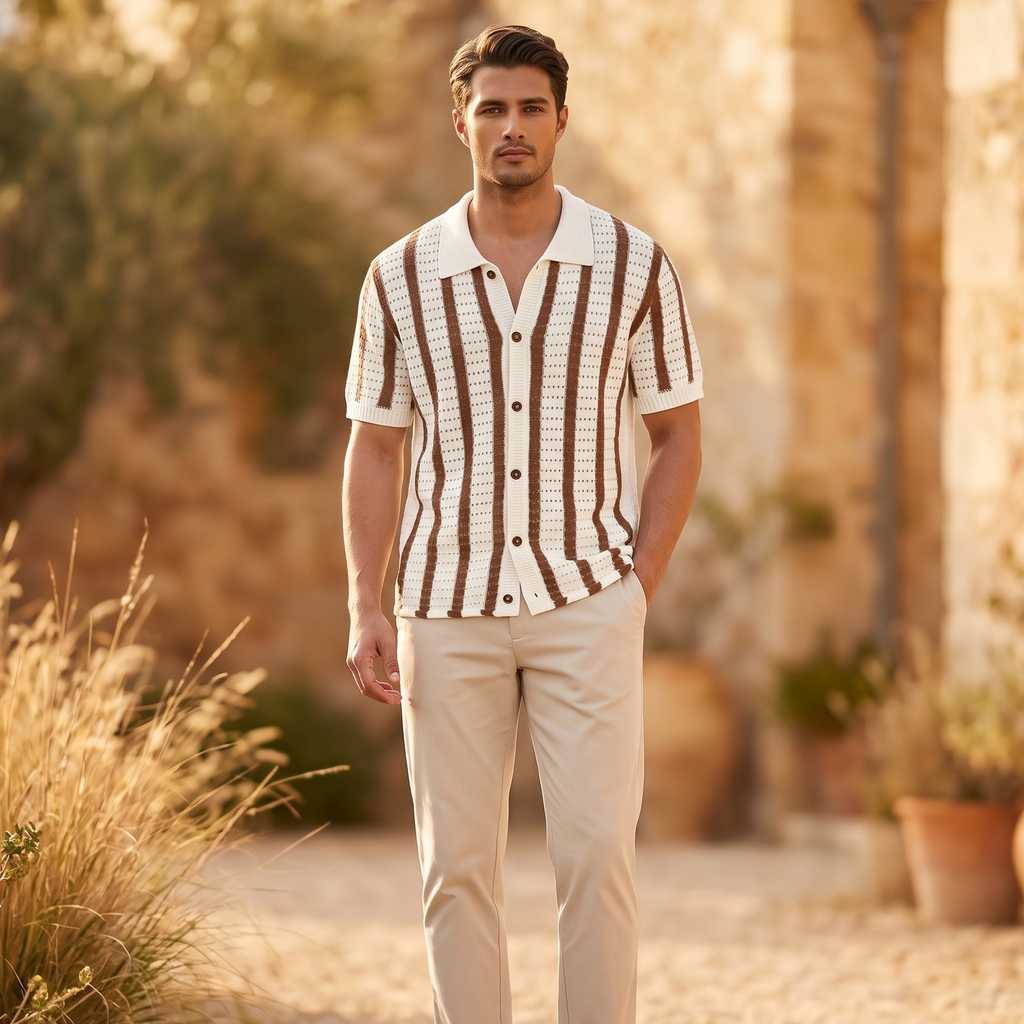 Resort Knit Striped Polo Shirt