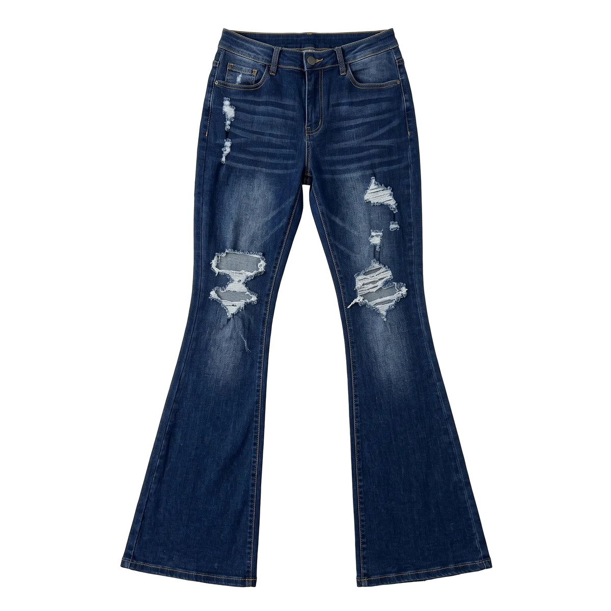Stella High-Waisted Distressed Flare Jeans