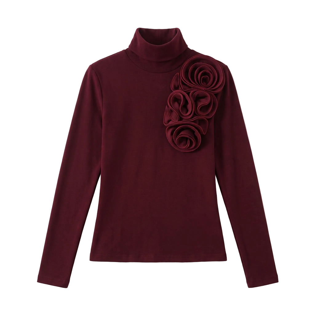 Rose Appliqué Turtleneck Longsleeve
