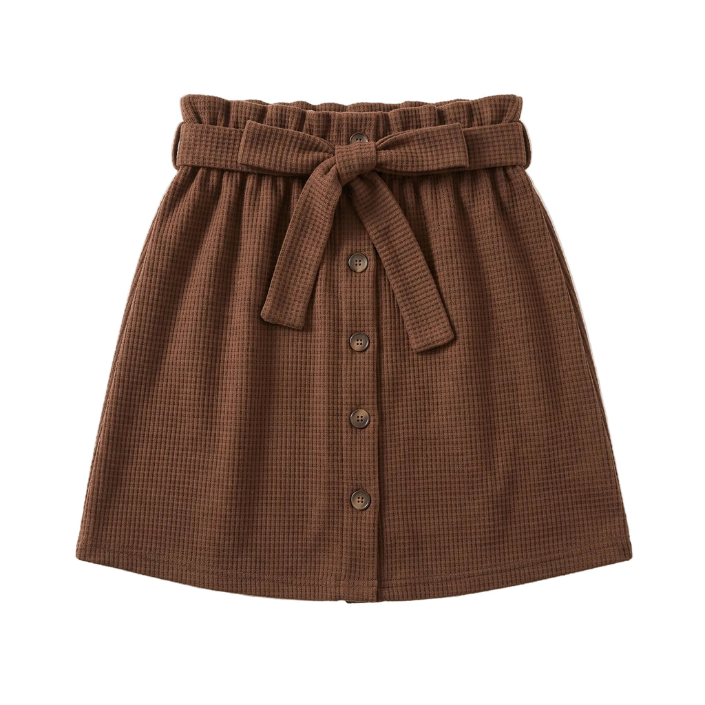Coffee Waffle-Knit Button Mini Skirt