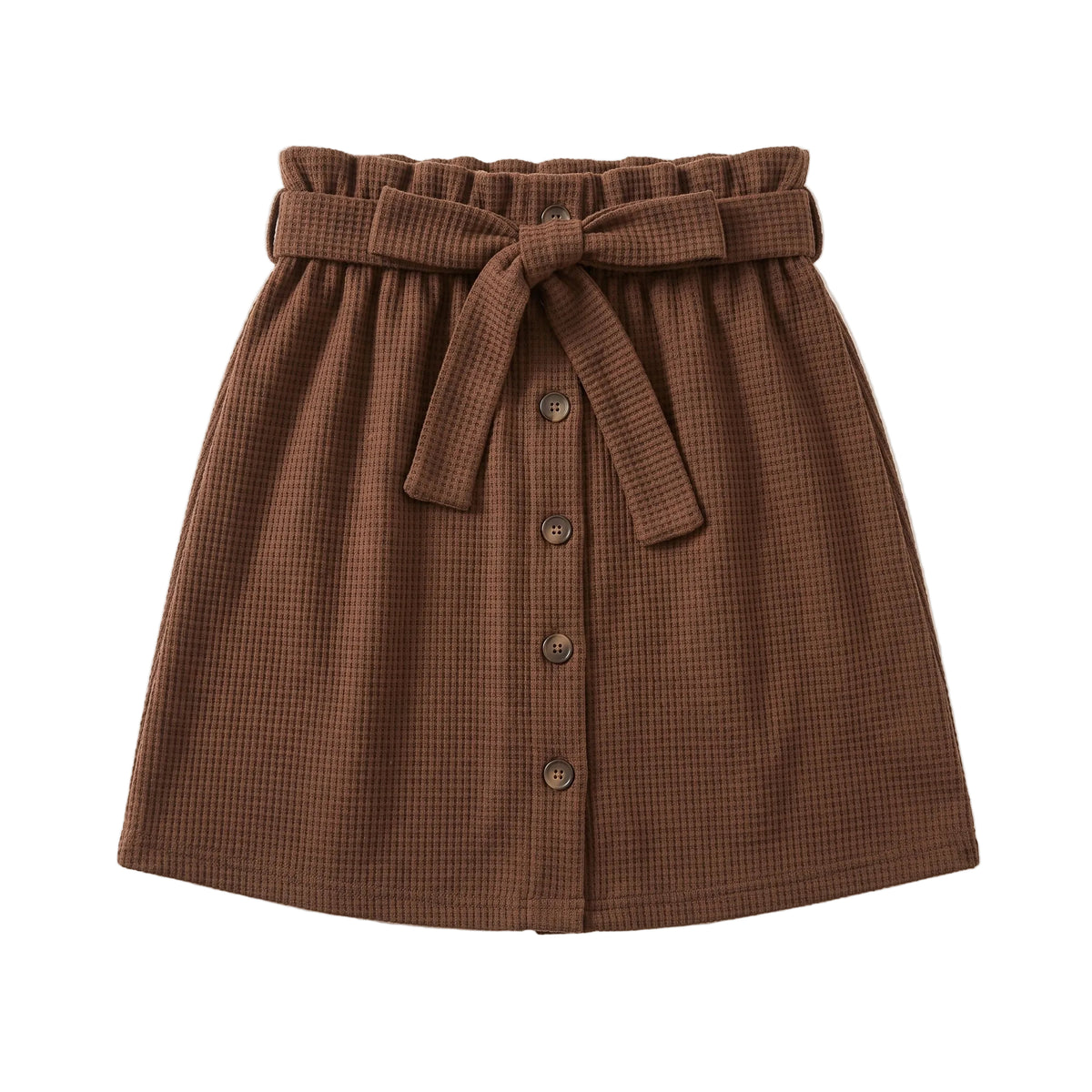 Coffee Waffle-Knit Button Mini Skirt