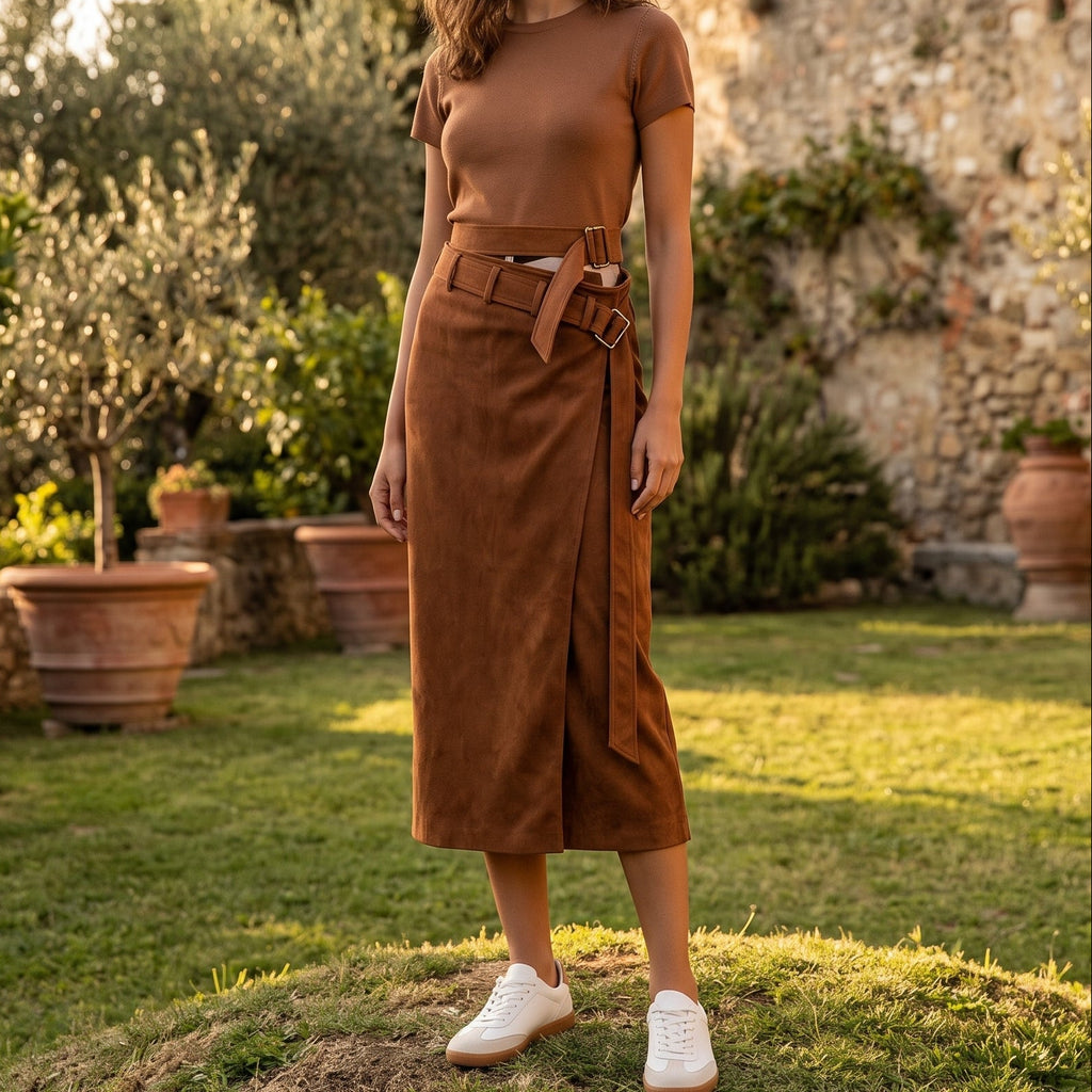 Faux-Wildleder Wickelrock