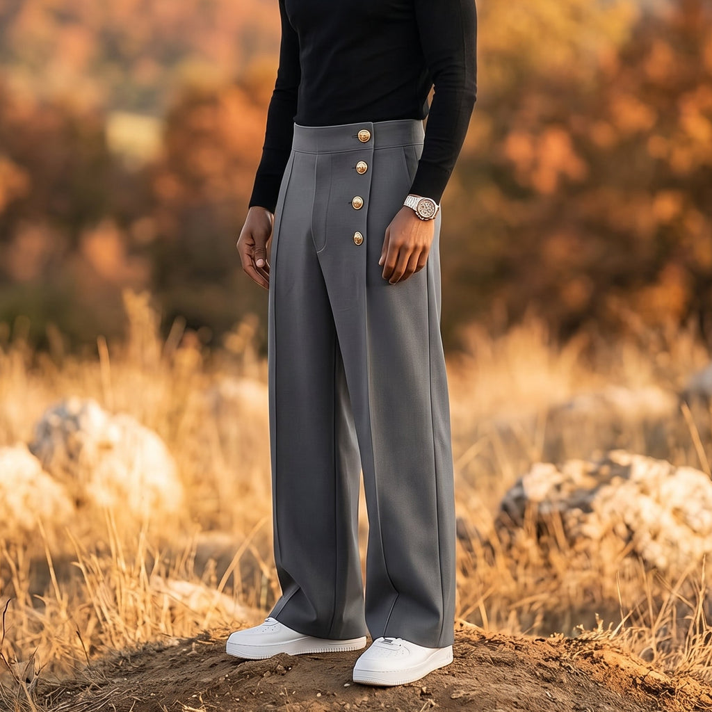 Elegant Asymmetric Button Trousers