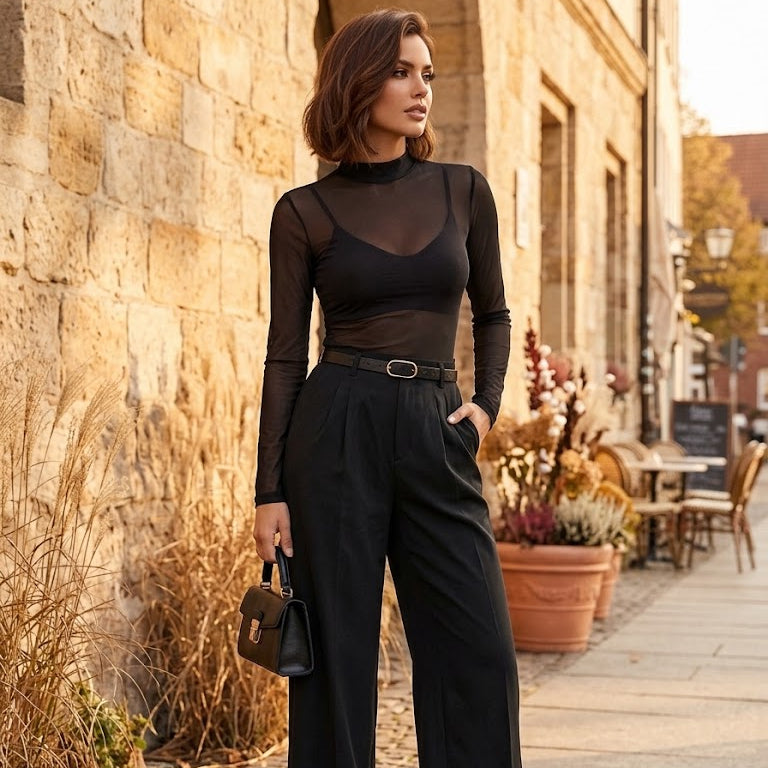 Sheer Mesh High-Neck Bodysuit
