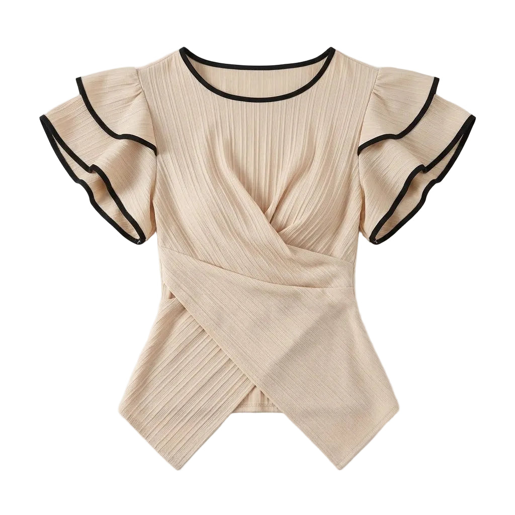 Elegant Color-Block Bell-Sleeve Top