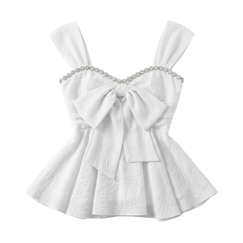 Rhinestone Bow Peplum Tank Top