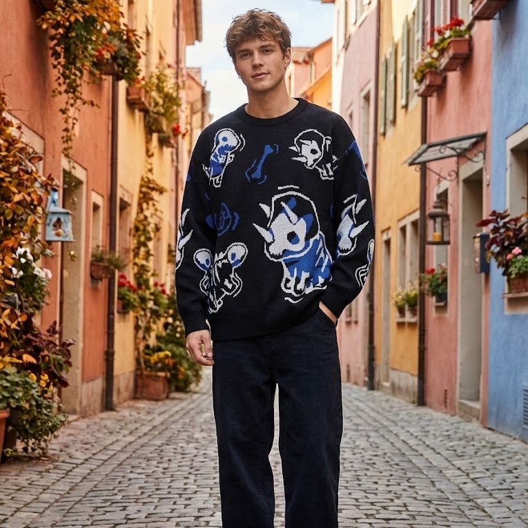 'Dino Pixel' Oversized Knit Sweater