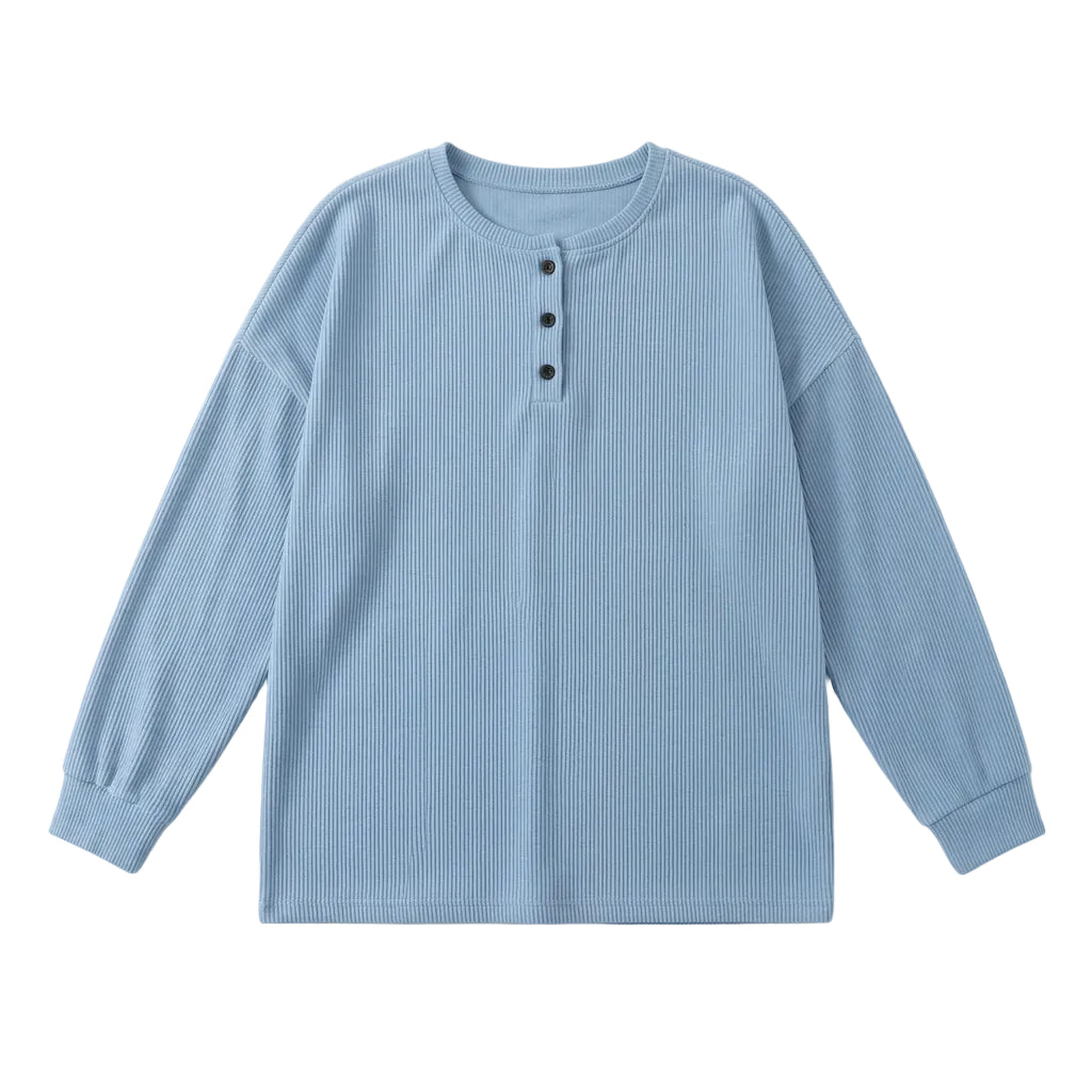 Ribbed Henley Casual Sweatshirt
