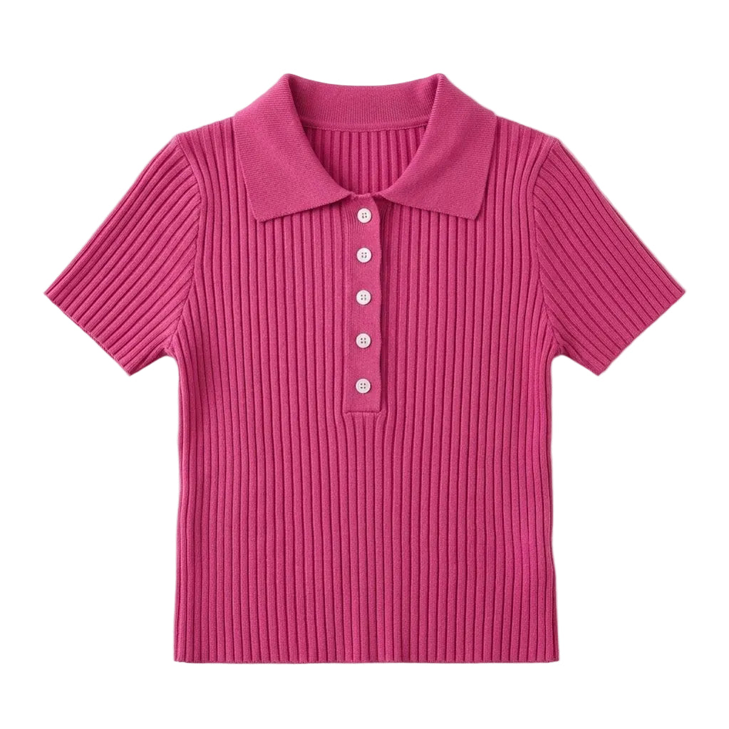 Ribbed Knit Polo Crop Top
