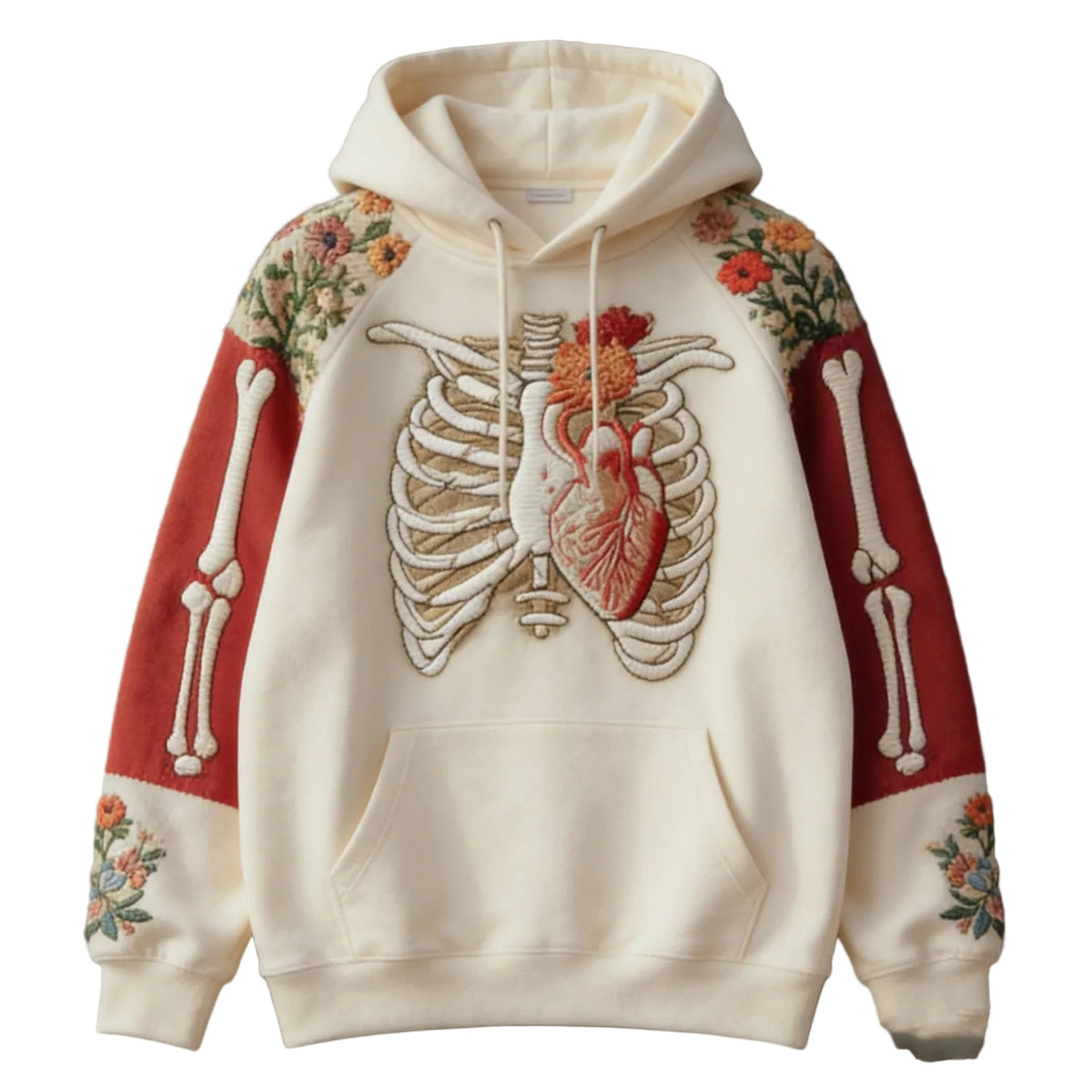'Anatomical Heart & Floral Ribcage' Graphic Hoodie
