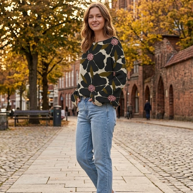 Retro Floral Art Knit Sweater