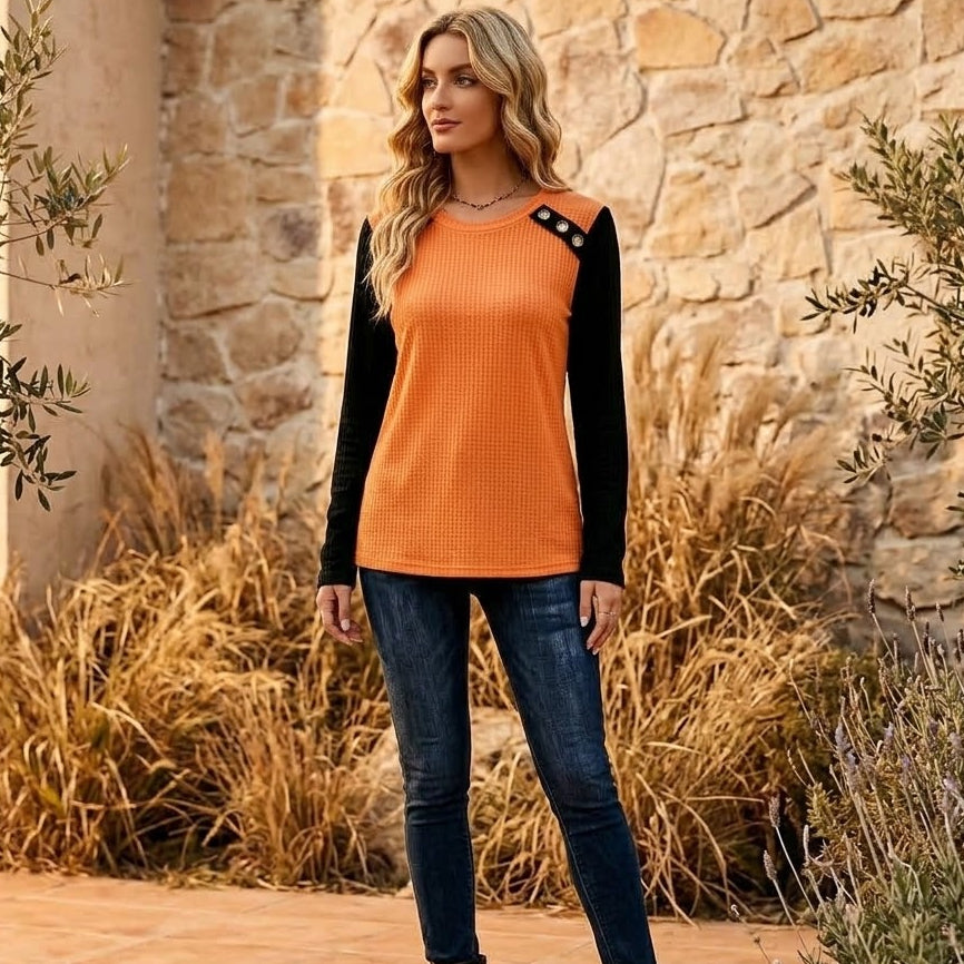 Color-Block Waffle Long-Sleeve Top