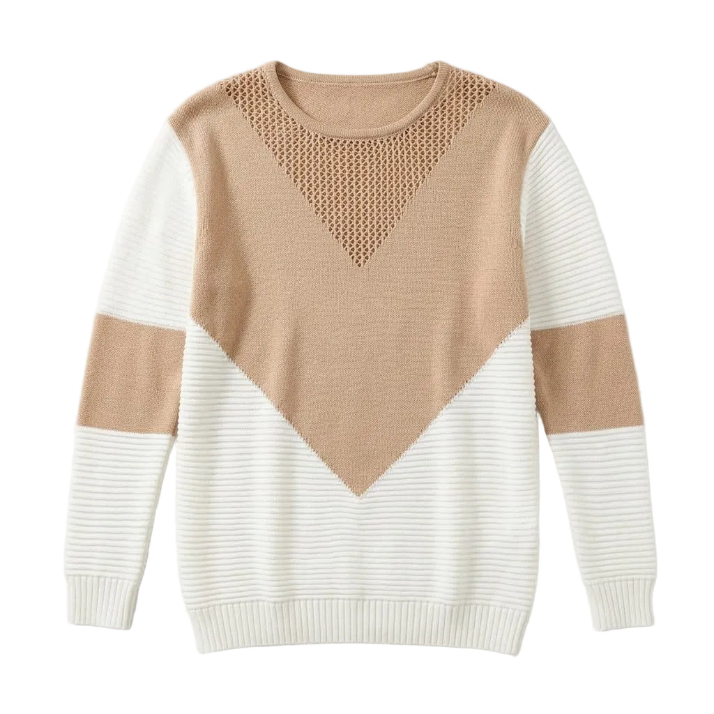 Color-Block Mesh V-Knit Sweater
