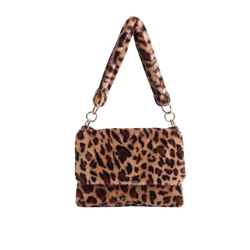Fuzzy Leopard Messenger Bag