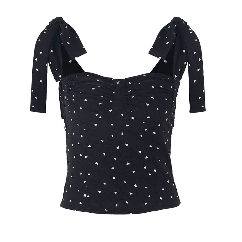 Polka Dot Tie-Shoulder Corset Top