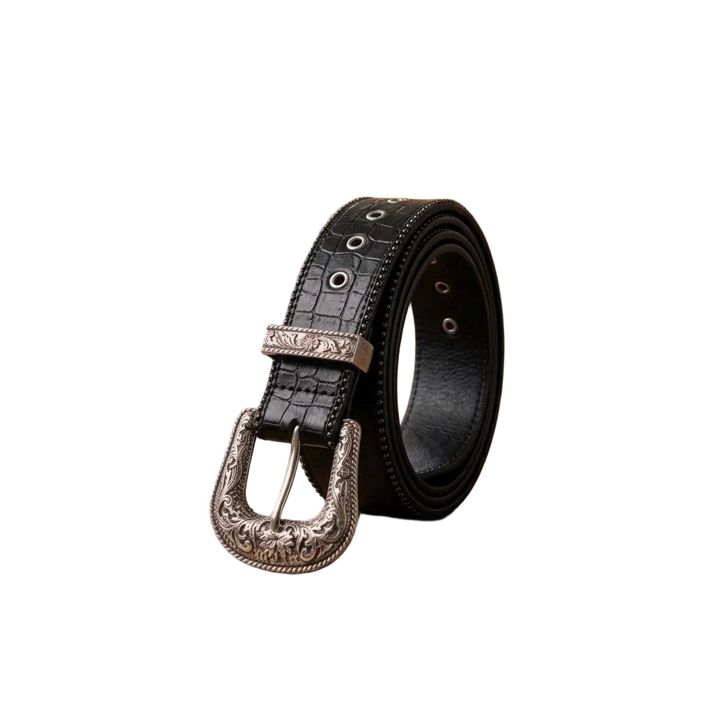 WILD CROCO WESTERN – Studded Crocodile Relief Belt