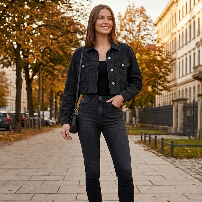 MIDNIGHT EDGE CROPPED BLACK DENIM Jacke