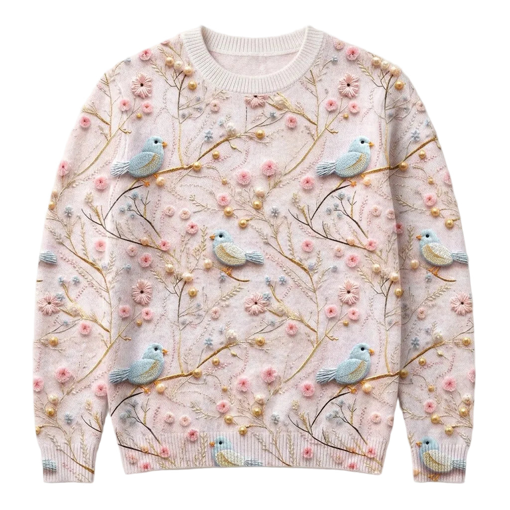 Bloom &amp; Birds Embroidery Knit Sweater