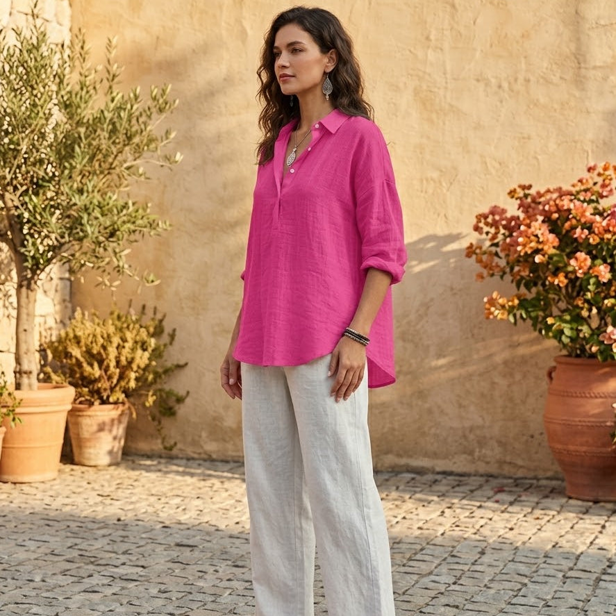 Fuchsia Cotton-Linen Tunic Shirt