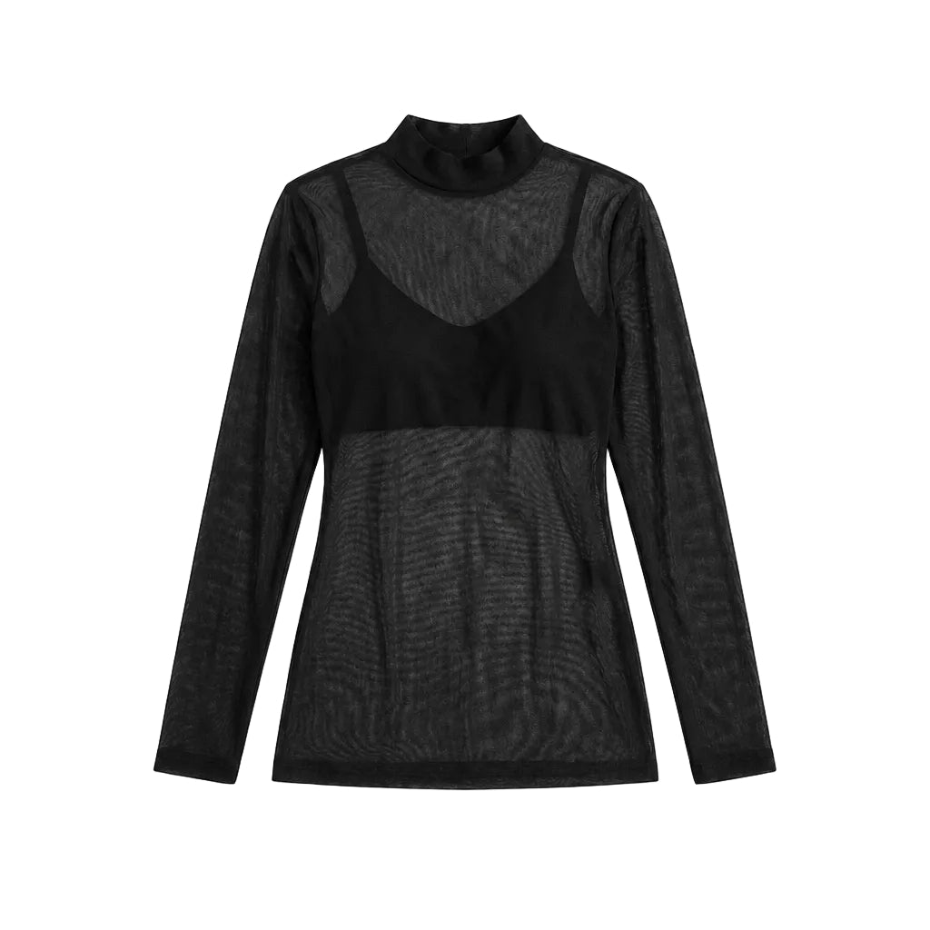 Sheer Mesh High-Neck Bodysuit